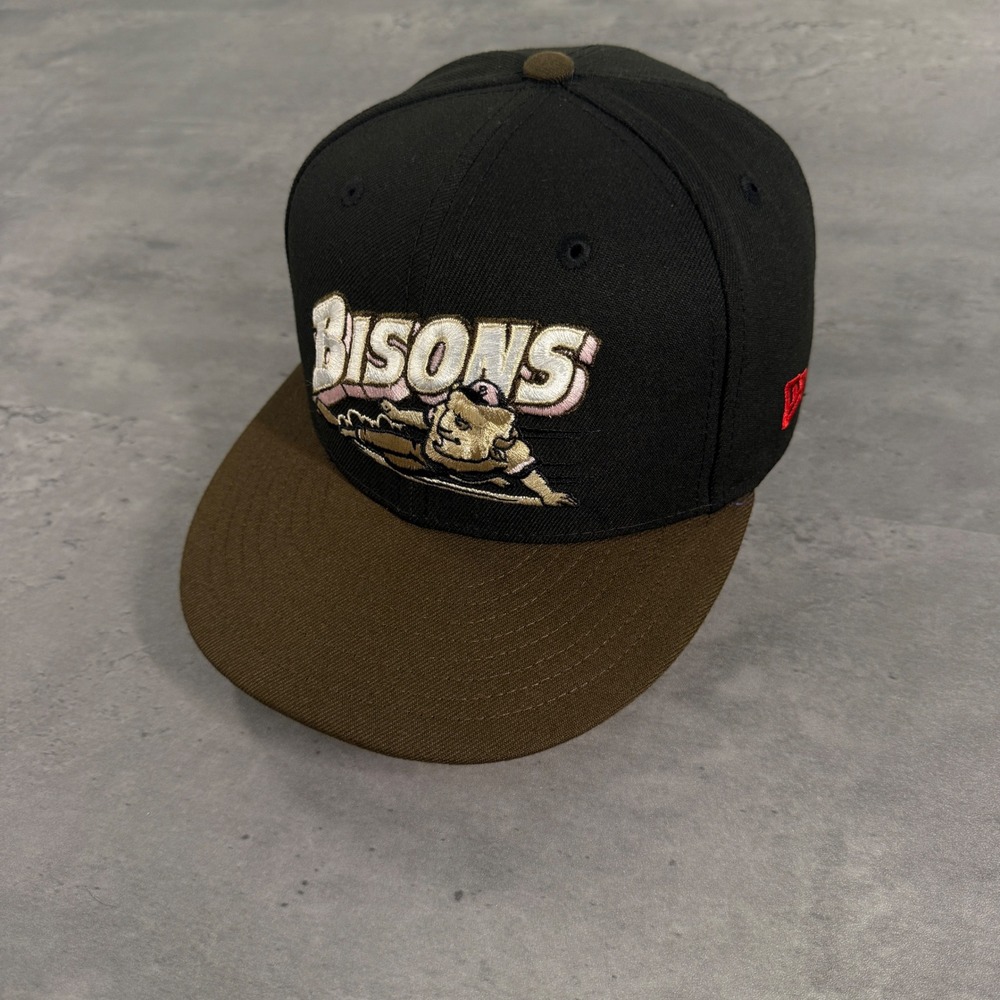 New Era Buffalo Bisons Hat 7 1/8 Black Mocha Brown Pink UV MiLB 59FIFTY Cap